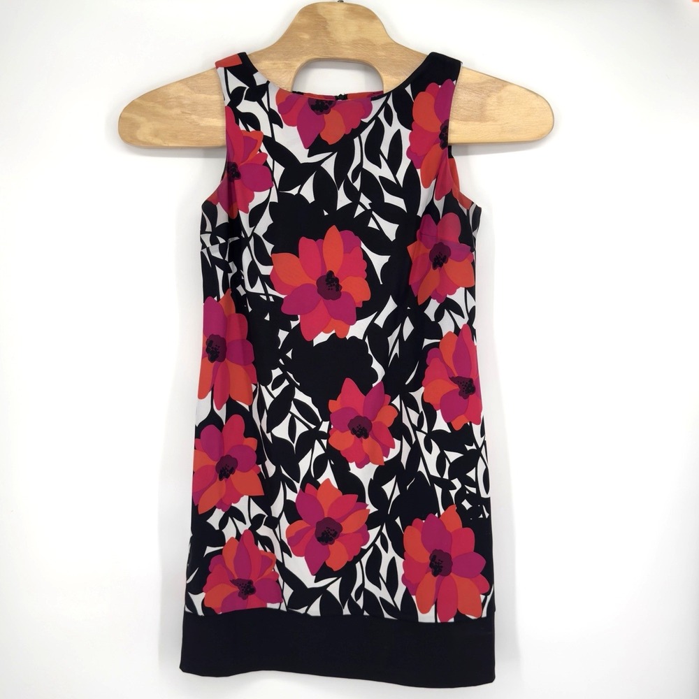 AGB Dress Women Size 10 Black Floral Shift Midi Zipper Sleeveless Casual Stretch